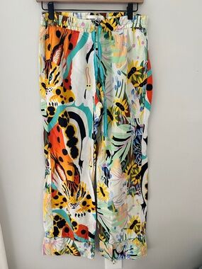 Anthropologie Colorful Flower and Animal Print Drawstring Pants Size Small
